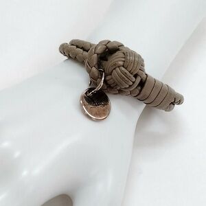 Authentic Bottega Veneta Taupe Braided Leather Knot Bracelet with Silver Tag